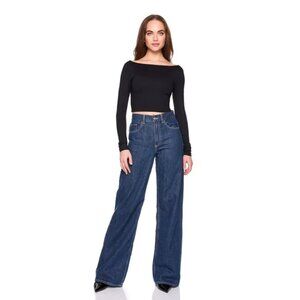 Anthropologie Women’s Black Long Sleeve Scoop Back Crop Top Stretch Small/Medium